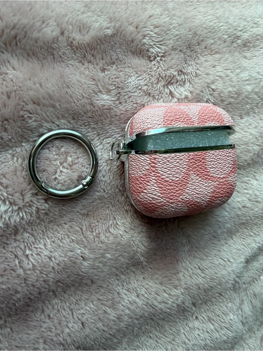 Pink Patterne AirPods  Case with Silver Key Ring